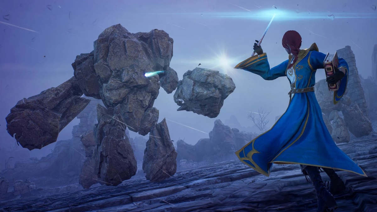 tomb and wand weapon combos throne and liberty: A picture of witch battling with a golem.