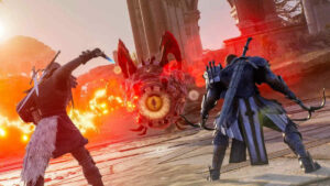 Throne and Liberty Weapon Combos: An image of two soldiers fighting a demon.