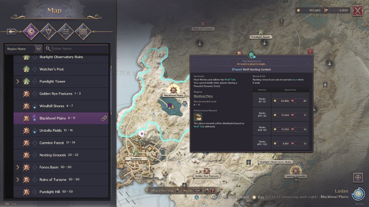 Throne and Liberty Wolf Hunting Party: Event reward information