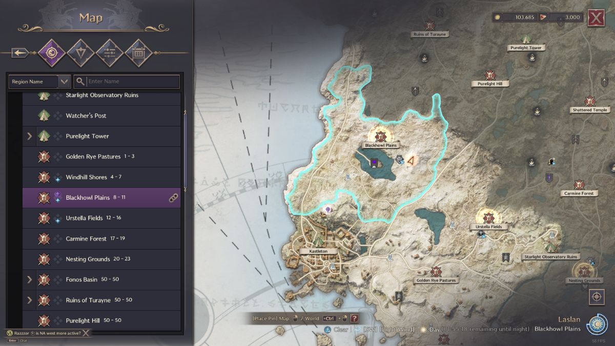 Throne and Liberty Wolf Hunting Party: Map showing the location of the event