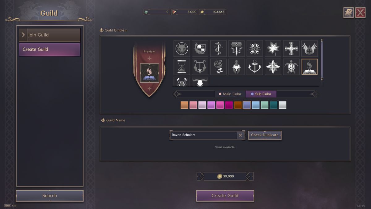 Throne and Liberty Guild: Guild creation menu