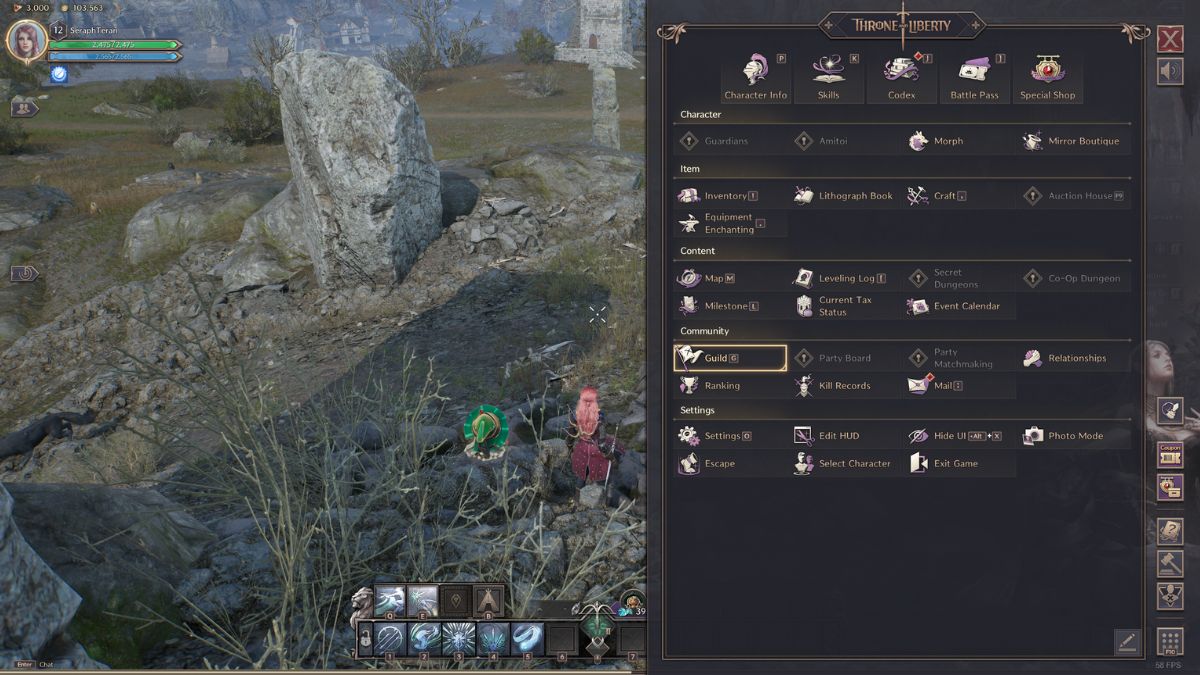 Throne and Liberty Guild: Main Menu showing the guild option.