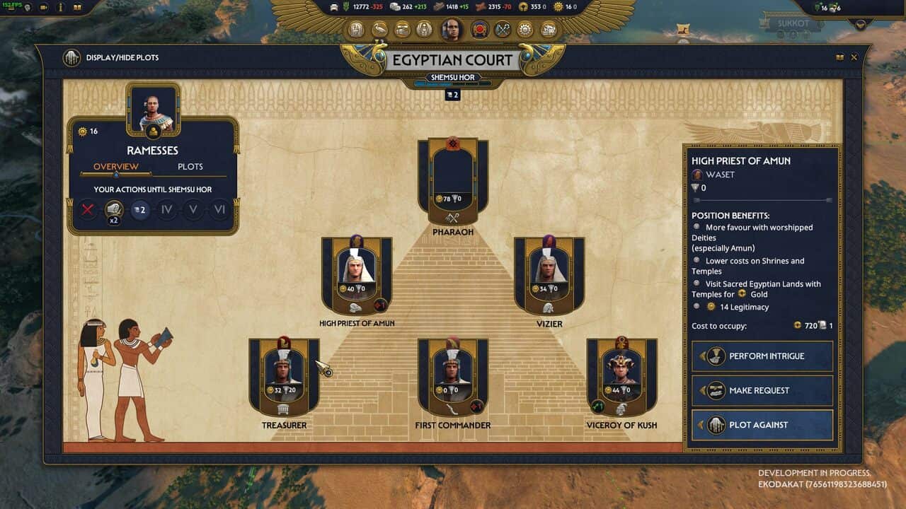 Total War Pharaoh preview: Egyptian court screen.