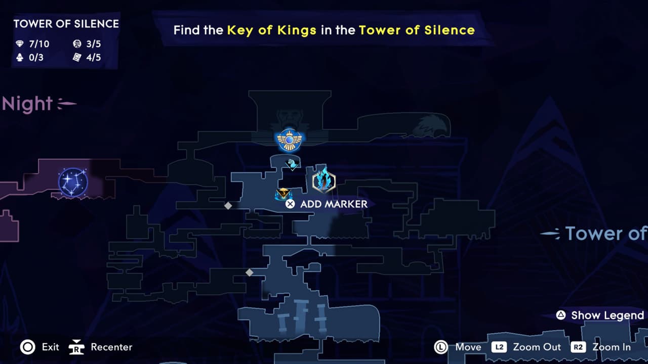 A map displaying the whereabouts of the king's tower in Prince of Persia: The Lost Crown game.