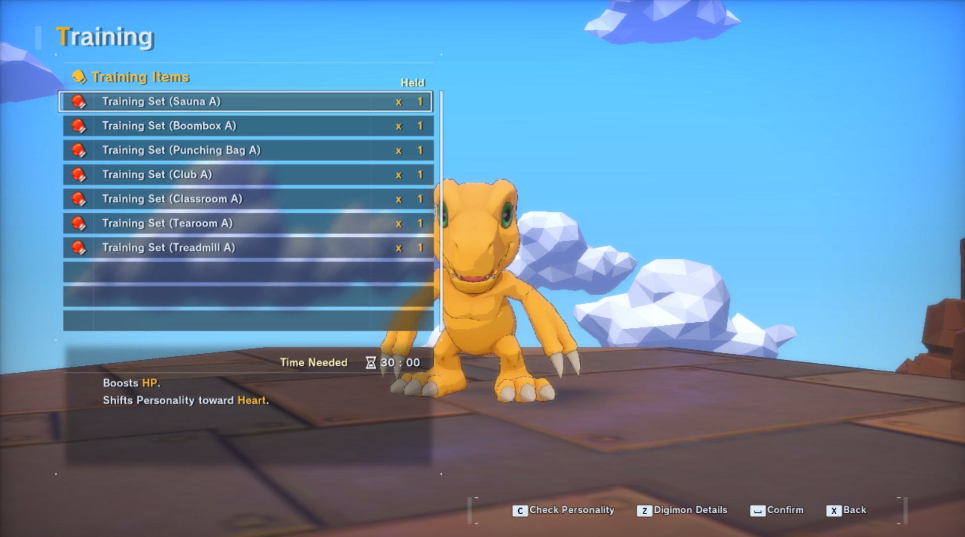 Dino from Digimon Story Time Stranger with navigation map and control icons 