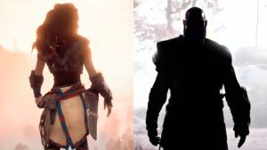 Silhouette of Aloy from Horizon Zero Dawn next Kratos