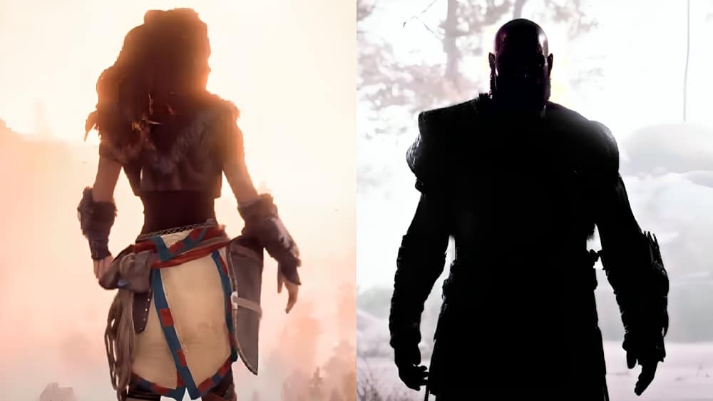 Silhouette of Aloy from Horizon Zero Dawn next Kratos