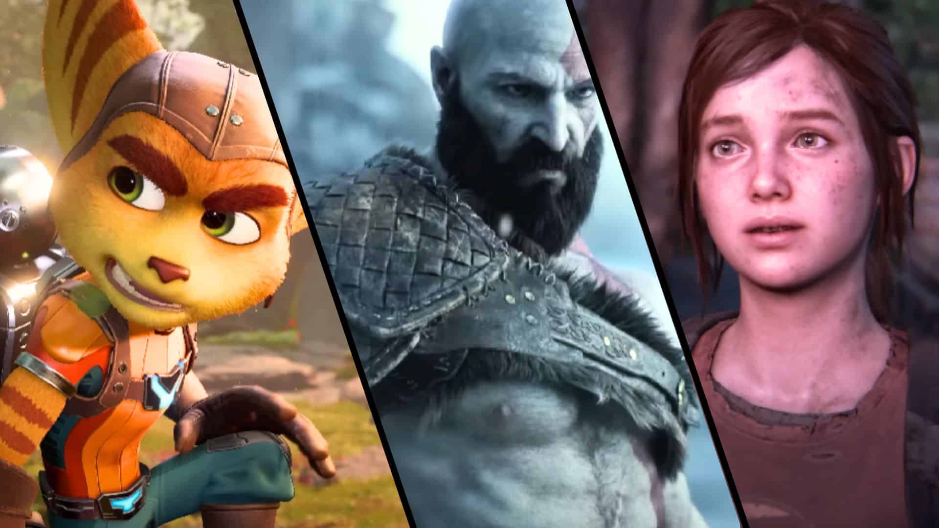 Ratchet and Clank next to Kratos next to Ellie