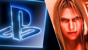 PS logo next to Sepiroth Final Fantasy VII Remake