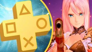PS Plus logo next to Tales of Arise woman