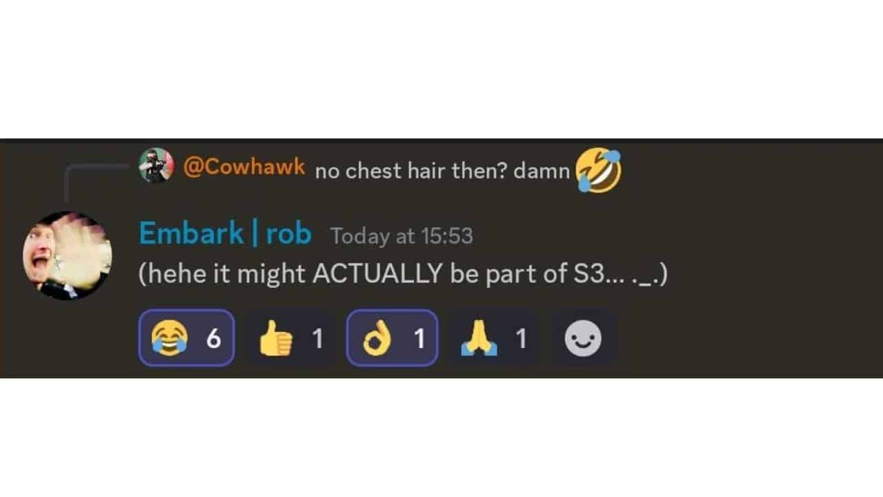 The Finals chest hair Discord message