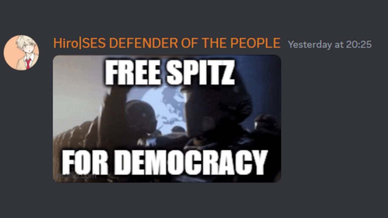 Free Spitz for democracy Discord message Helldivers 2 