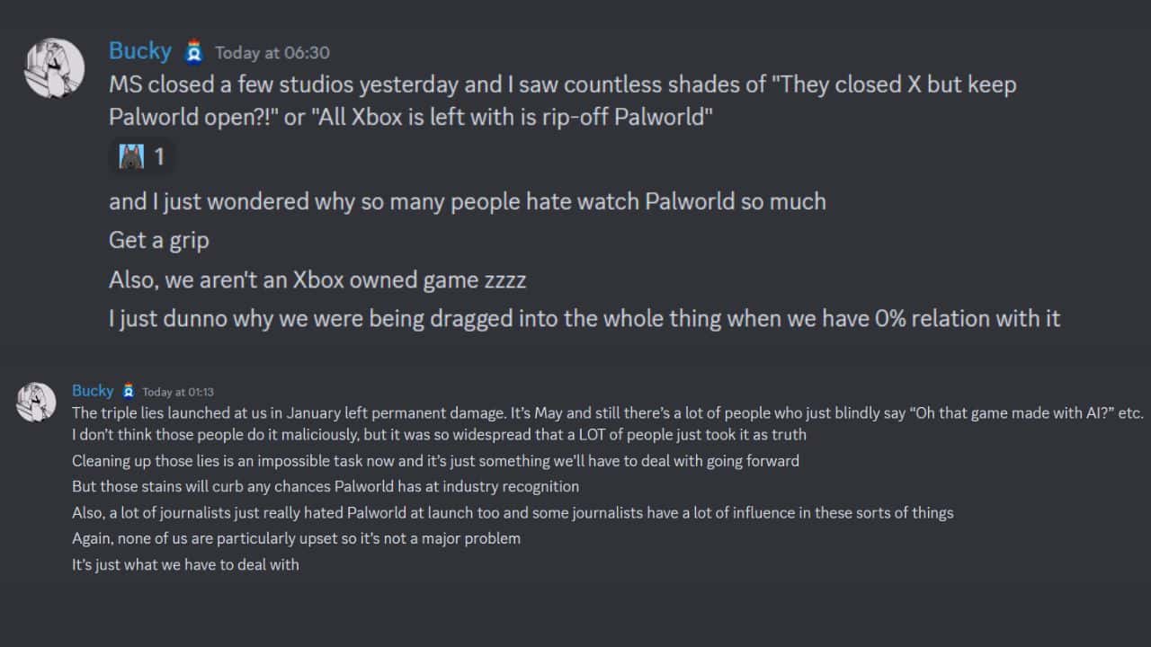 Palworld community manager Discord posts