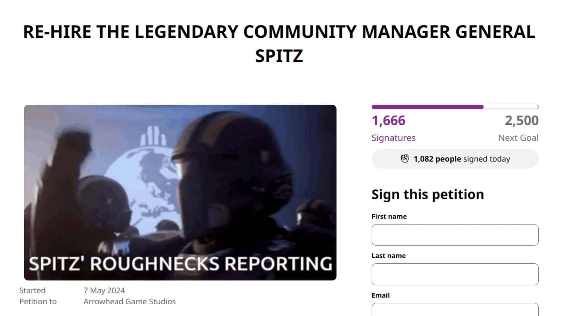 Helldivers 2 Spitz petition 