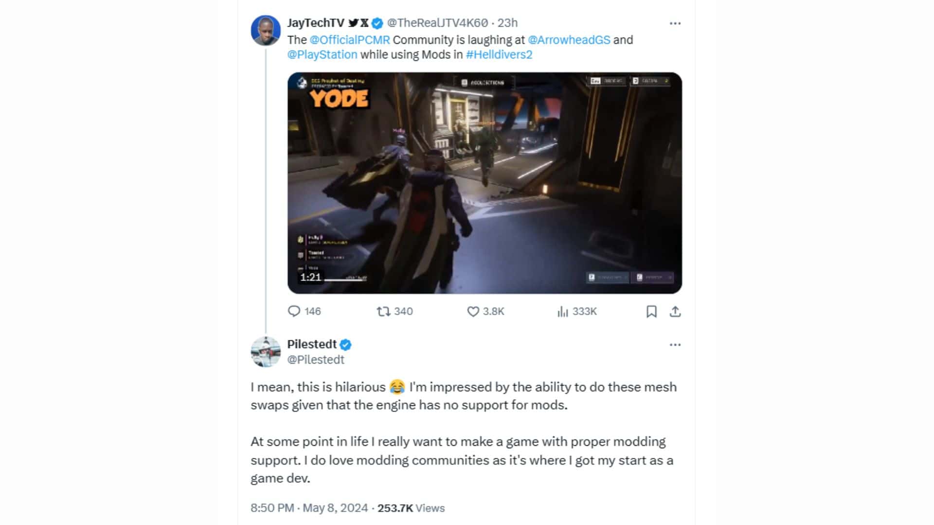 Helldivers 2 CEO mods tweet