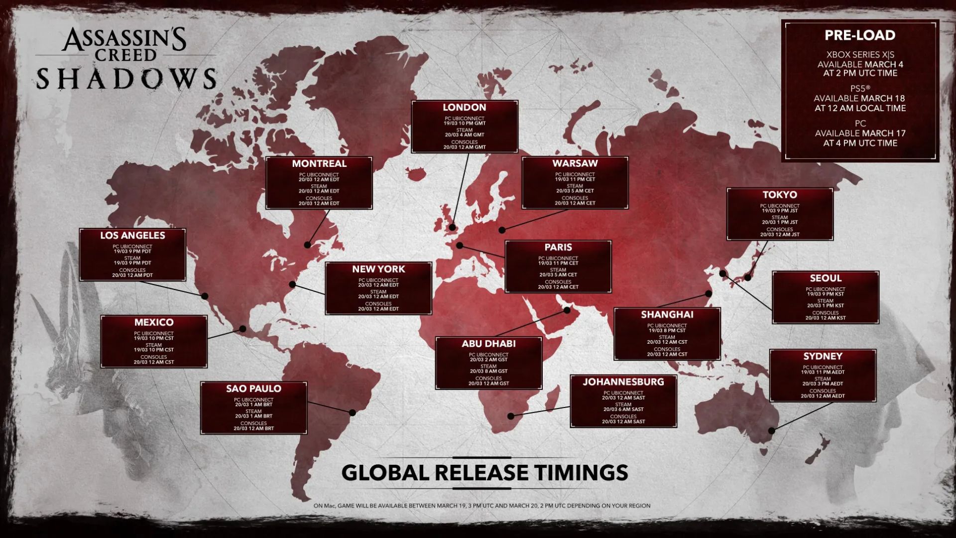 Assassin’s Creed Shadows release time for PC, Xbox and PS5 and countdown clock to launch