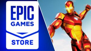 Epic Games store logo next to Iron Man
