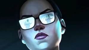 Valorant woman wearing glasses with Iso outline in reflection