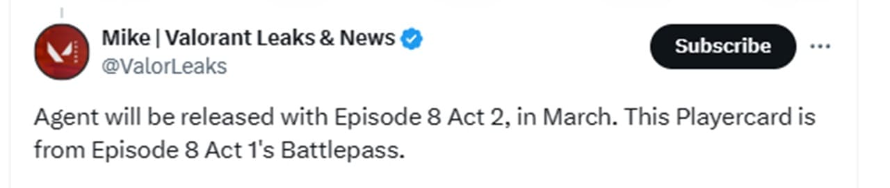 ValorLeaks tweet about Agent 25 coming out in March