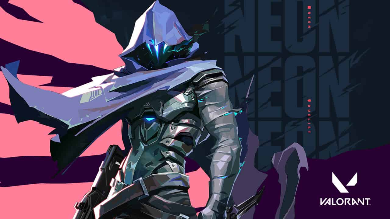 A stylized illustration of a futuristic character from the game Valorant, featuring angular armor and glowing blue accents against a vibrant background. This Valorant agent could become unstoppable with the 8.07 update
