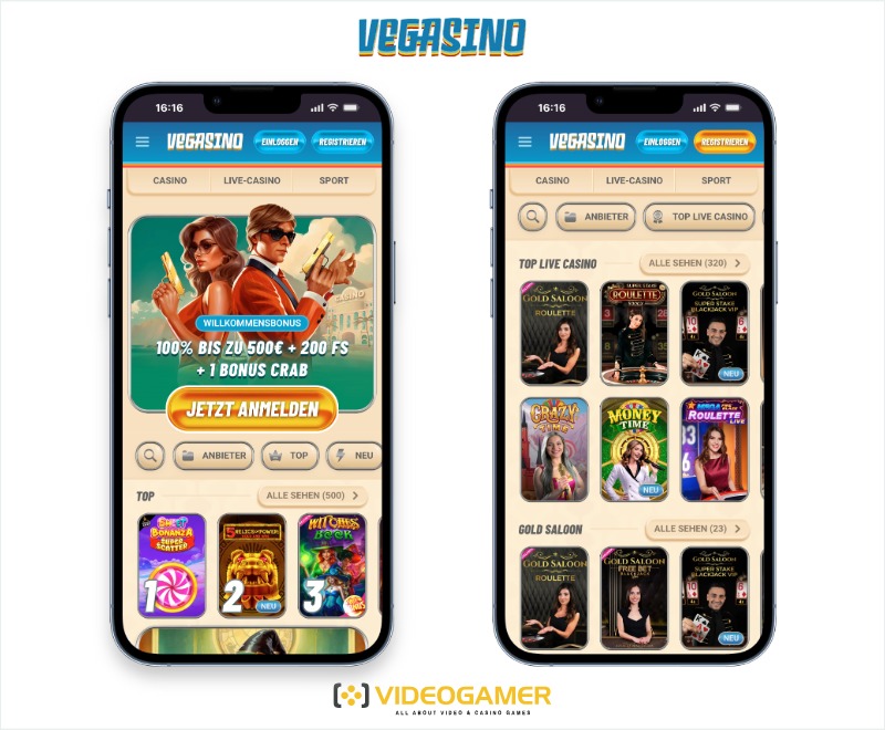 Vegasino Casino mobile Version für Deutschland