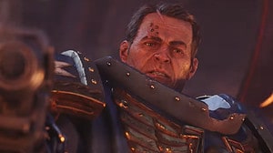 A man holding a gun in the highly anticipated Warhammer 40k Space Marine 2 video game.