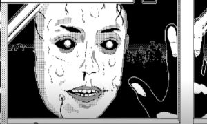 World of Horror screenshot of scary guy looking through window