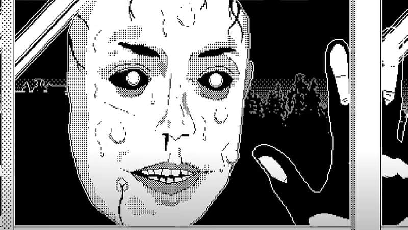 World of Horror screenshot of scary guy looking through window