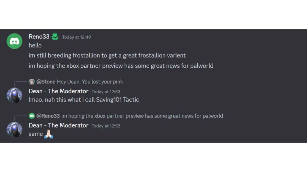 Palworld Xbox partner preview discord