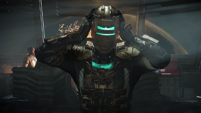Issac Clarke putting on helmet in Dead Space Remake trailer