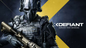 Futuristic soldier in armor holding a rifle, with "XDefiant Server Test release date announced - Preload now" text overlay on a blue and yellow graphic background.