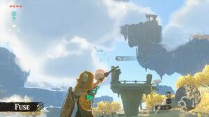 Link shooting bird using eyeball arrow made using Fuse ability in Tears of the Kingdom