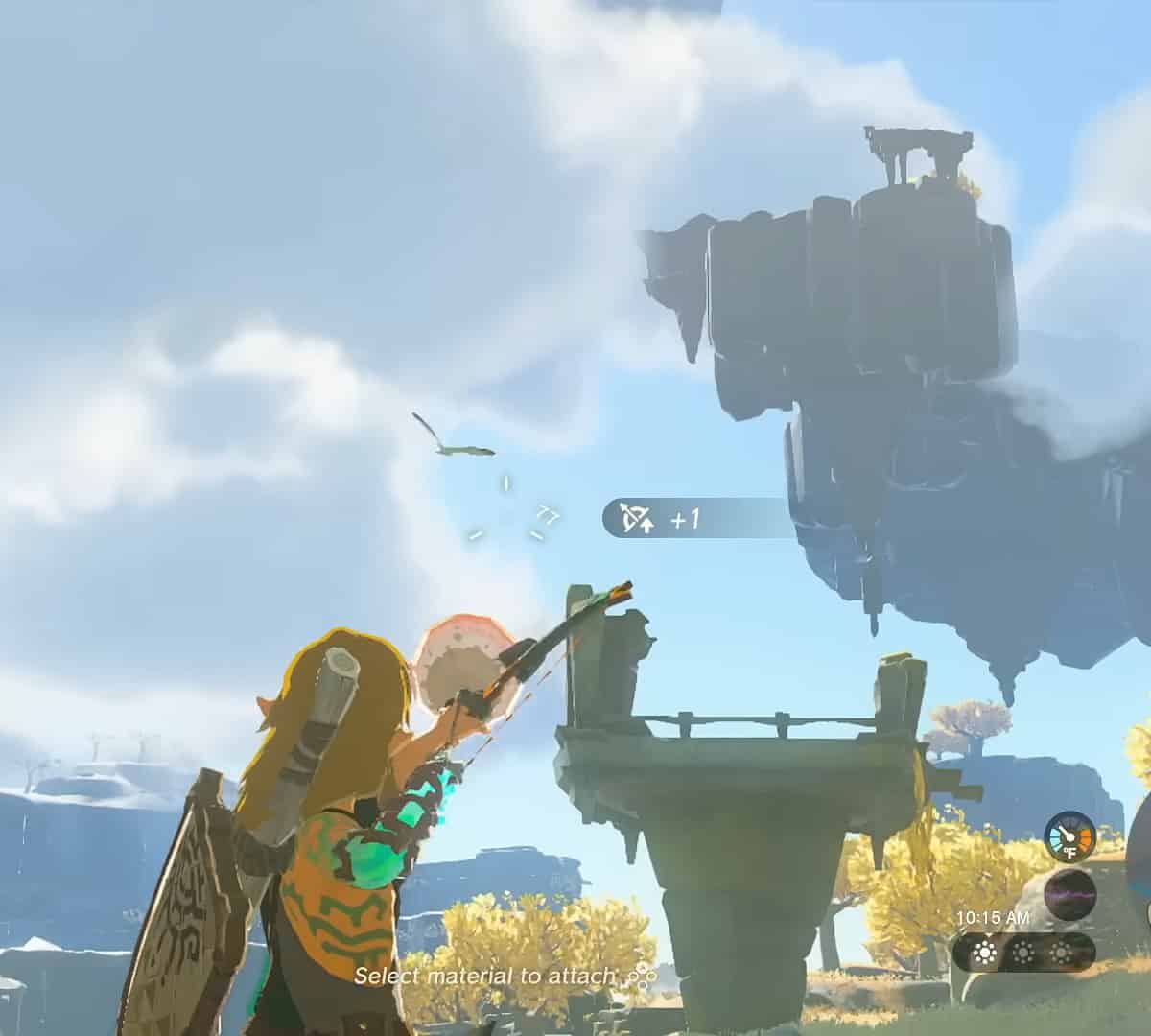Link shooting bird using eyeball arrow made using Fuse ability in Tears of the Kingdom