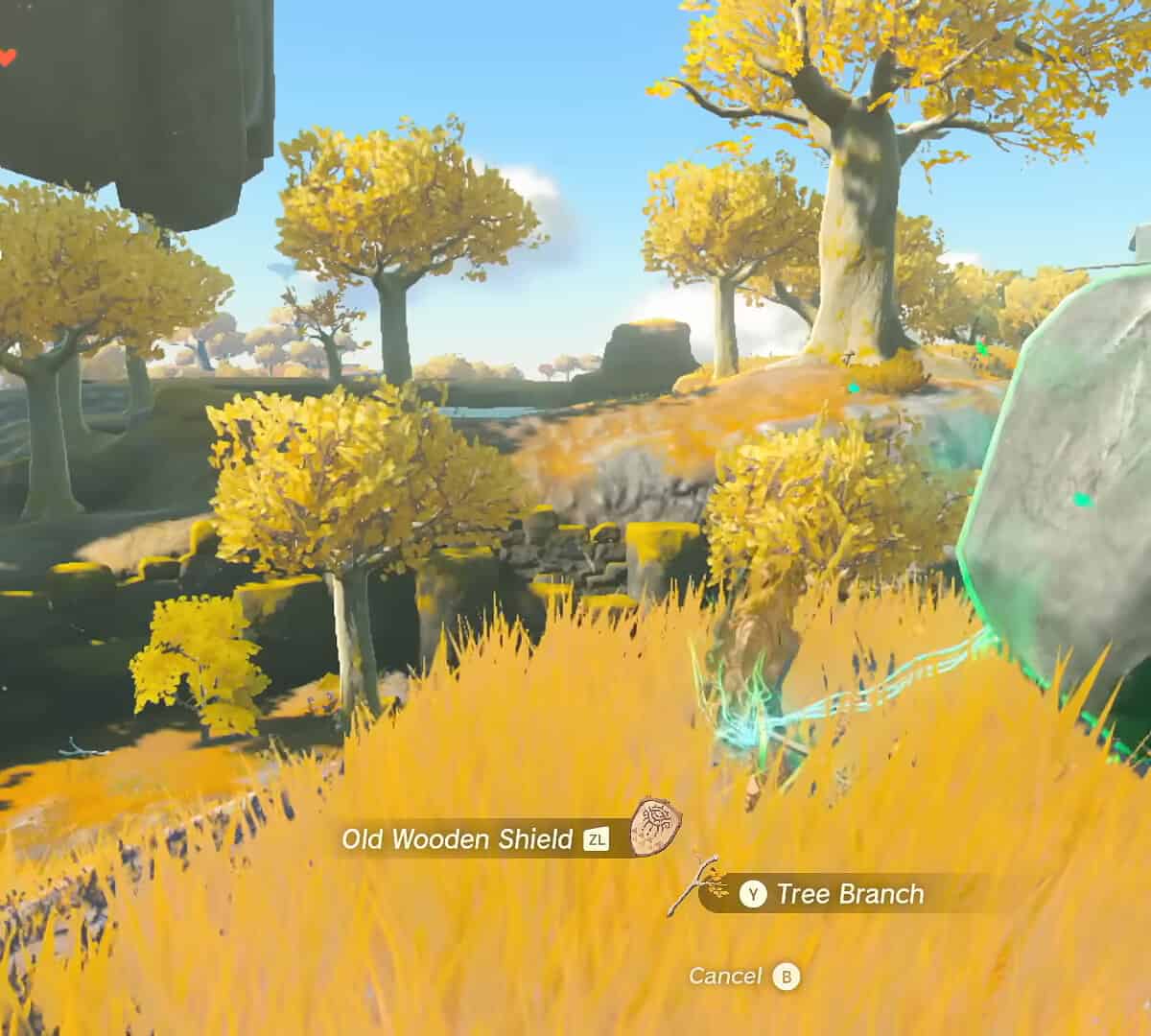 Link using fuse to combine stick and boulder to create a hammer in Tears of the Kingdom