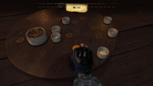 A player prepares a precise coin flick in Ghost of Yotei’s Zeni Hajiki mini-game