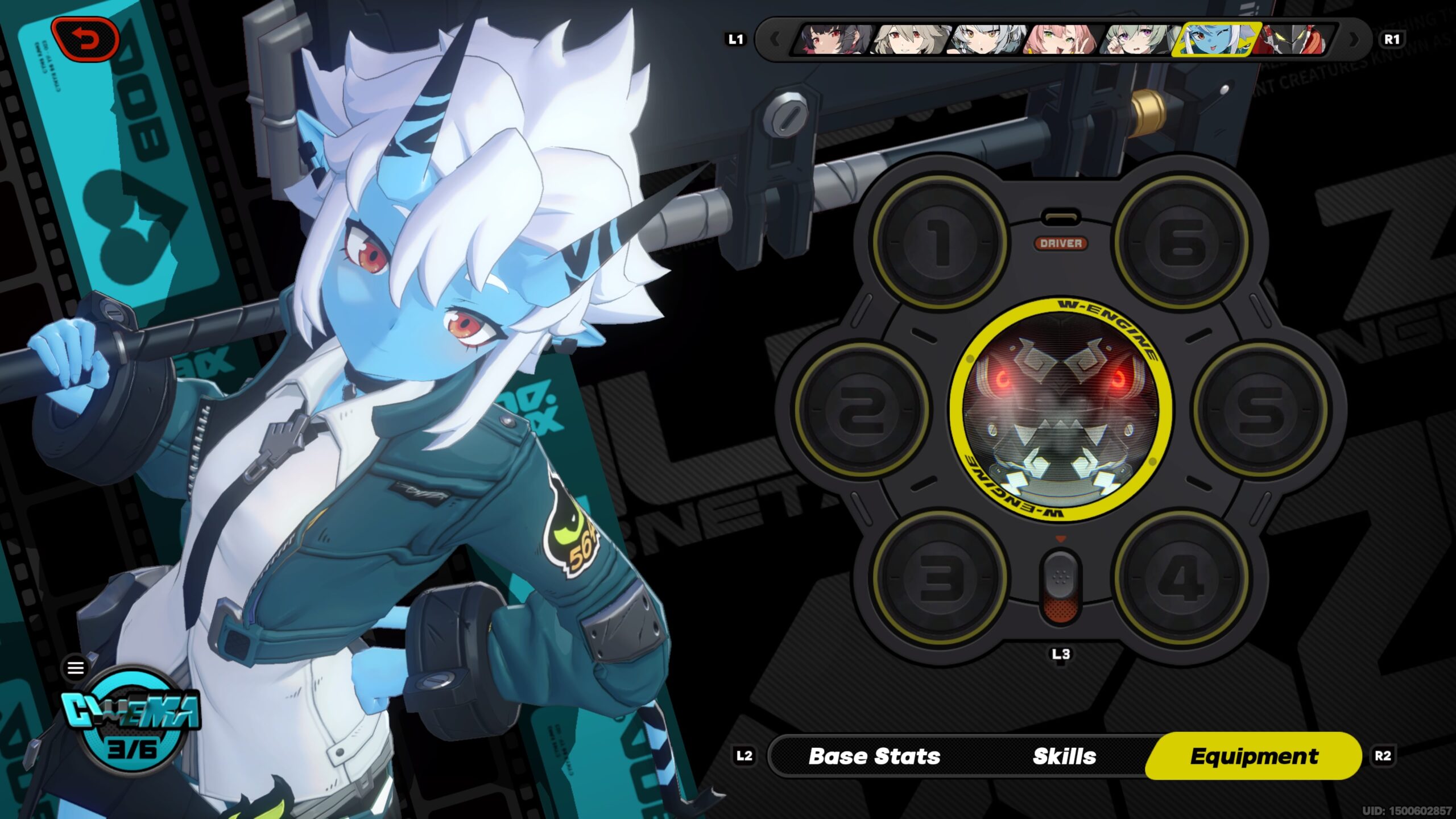 zenless zone zero best weapons - a blue girl with horns in the game's menu shows a weapon