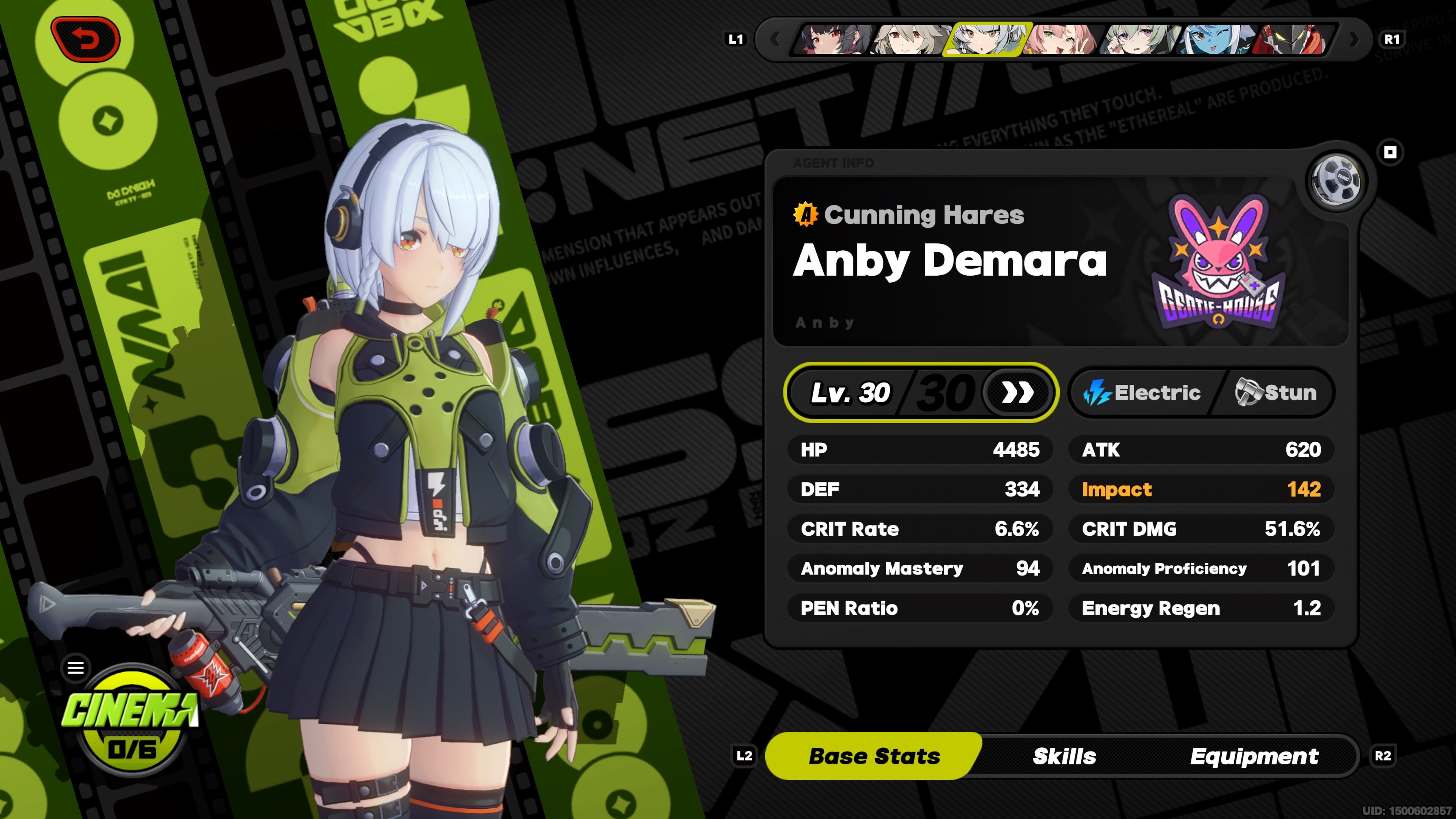 zzz best team comps - anby demara as seen in the menu of the game