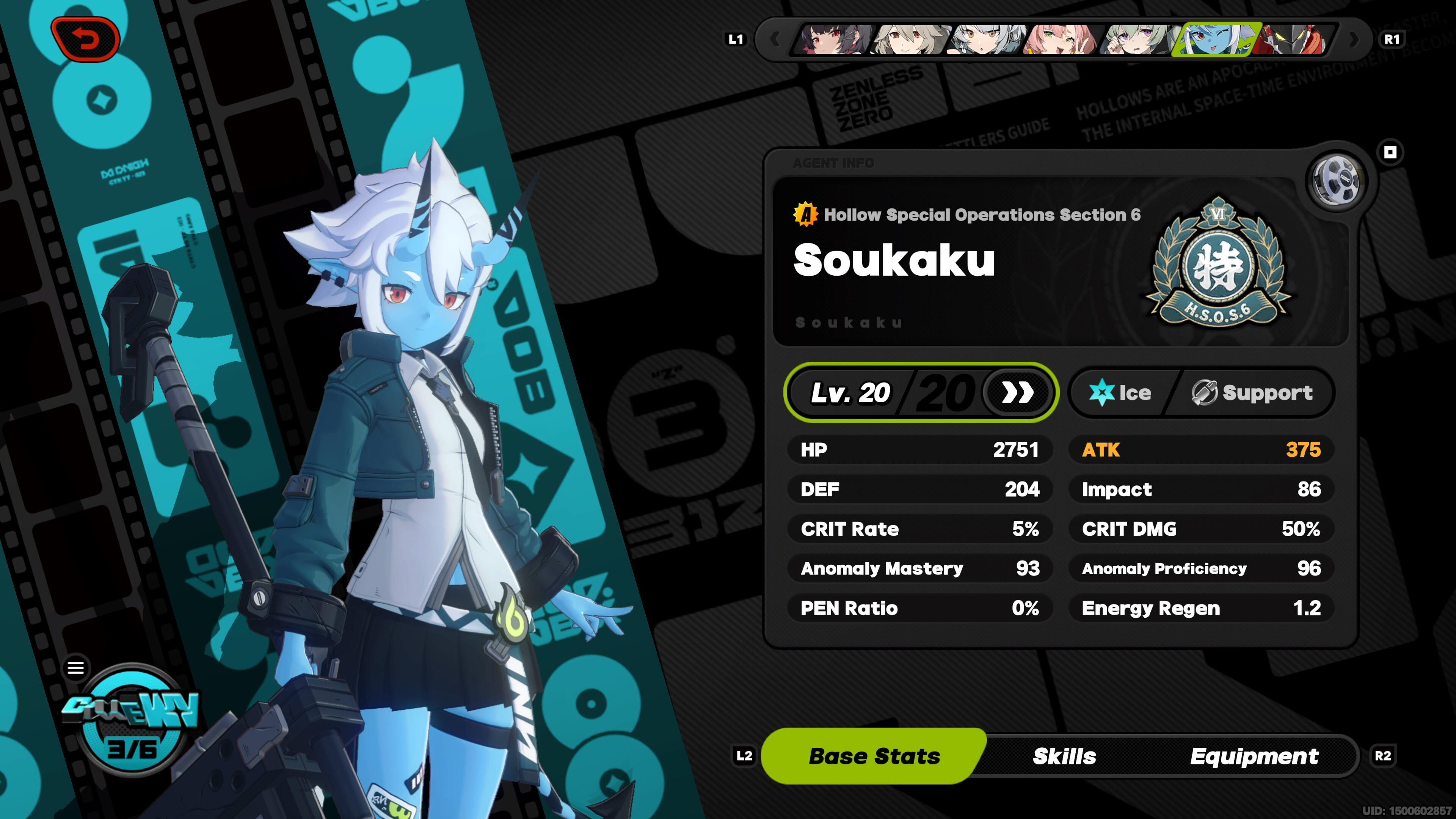 zzz best team comps - a blue woman called soukaku in the menu