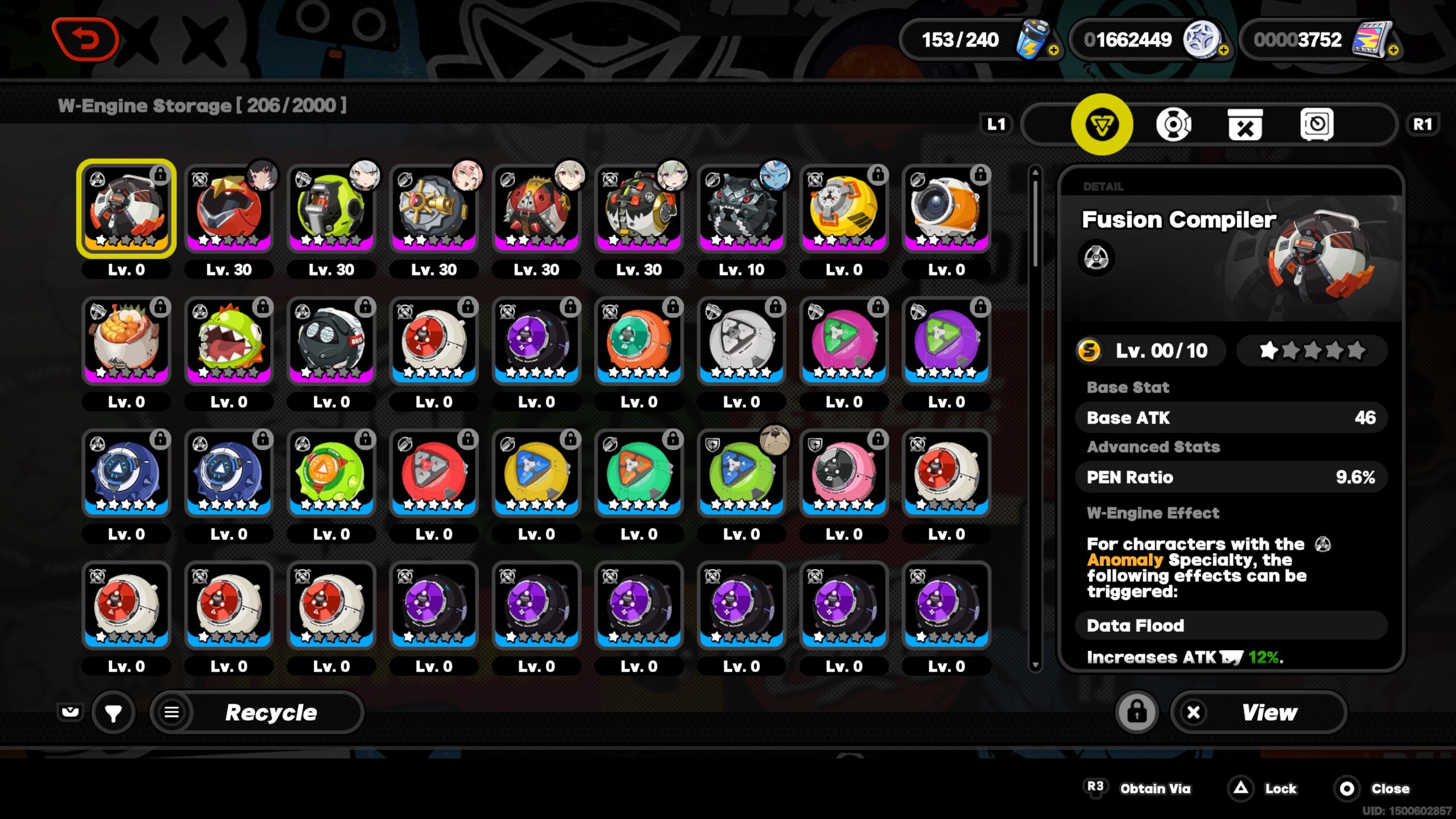 zzz best weapons - a menu in the game showing w-engines.
