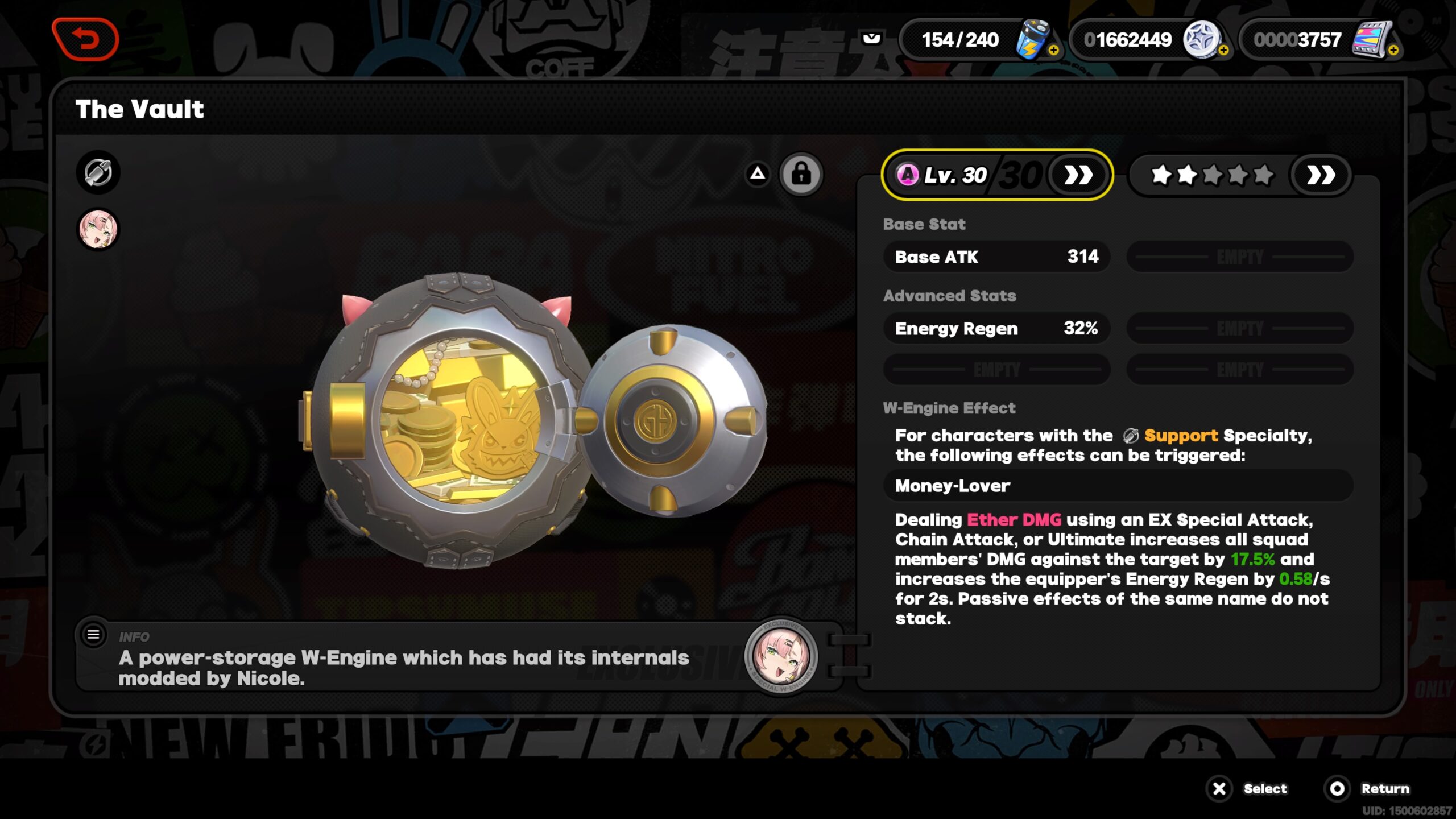 zzz best w-engine weapons - a w-engine shaped like a piggy bank has gold in it