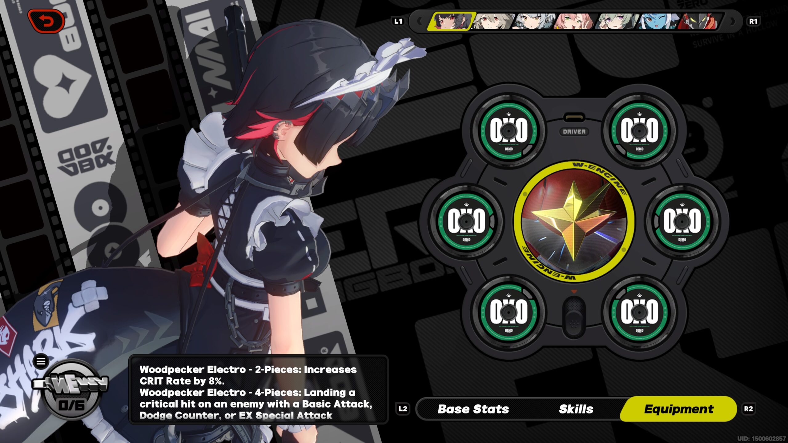 zenless zone zero best weapons - a girl with a shark tail in the menu with a w-engine equipped