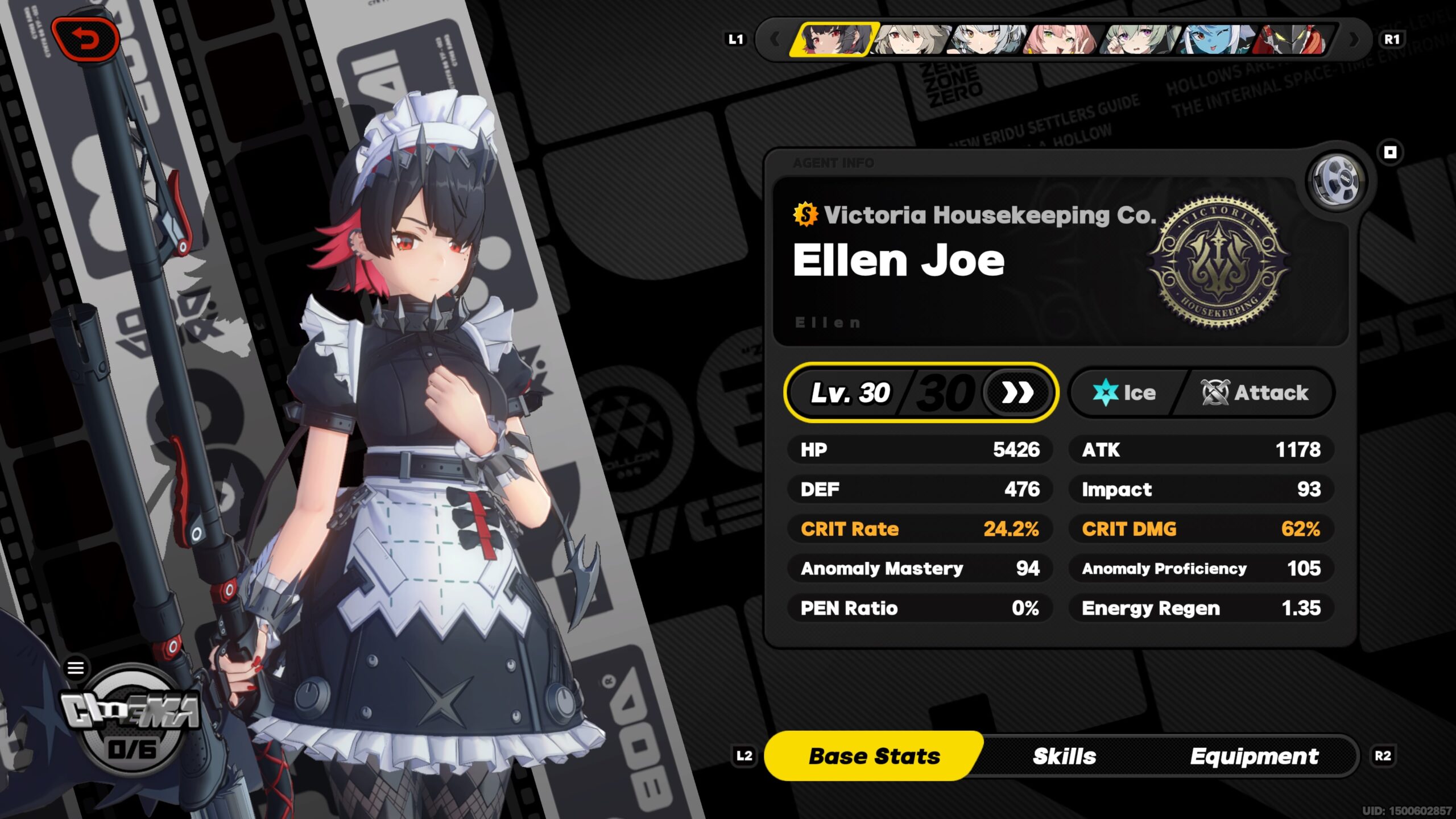a woman wearing a maid outfit is accompanied by numbers and stats