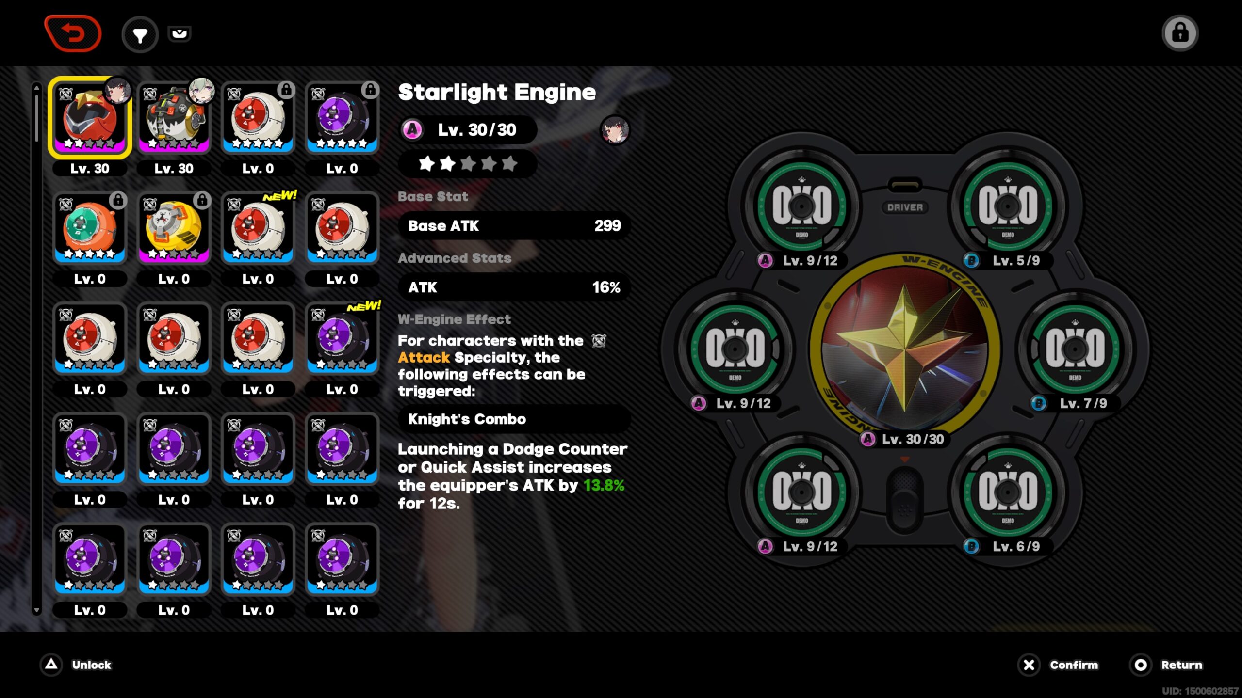 zzz best ellen build - the w-engine menu showing a weapon