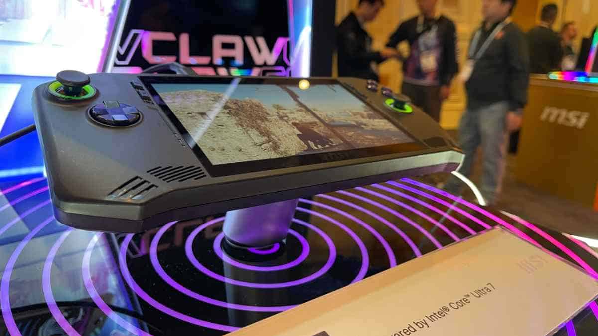 A gaming device, specifically the MSI Claw, is on display at CES 2024 (tech convention).