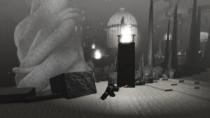 Image of the player swinging a sword near the huge tree in Absolvement on Roblox.