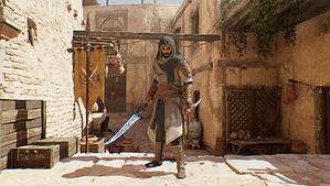 Assassin's Creed screenshot showcasing AC Mirage: how to change weapon appearance