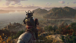 Assassin's Creed Shadows GeForce Now: Yasuke overlooking a valley.