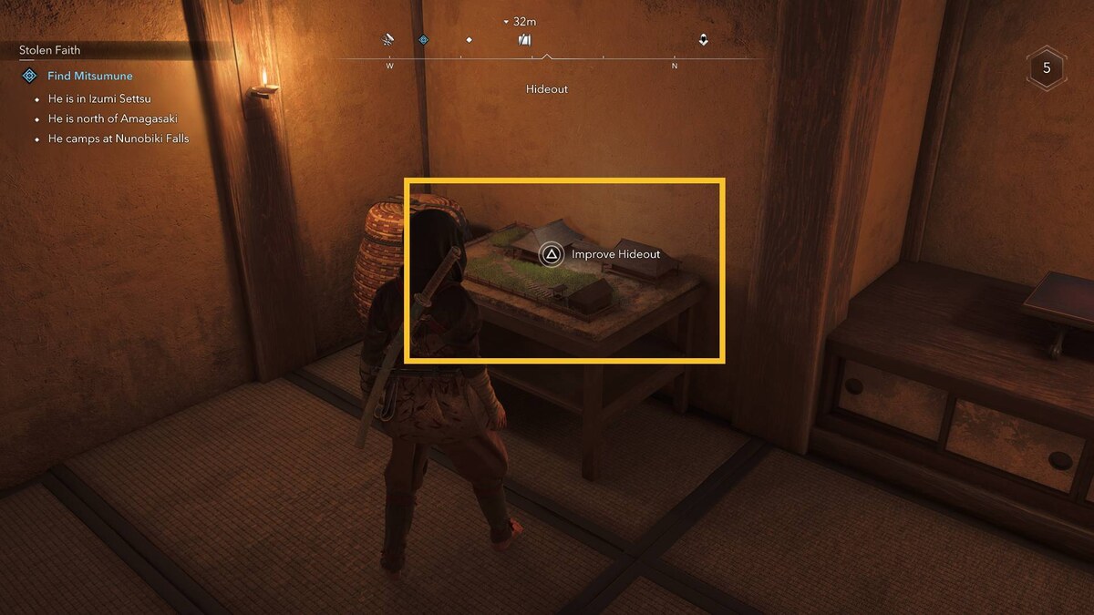 Assassin's Creed Shadows Hideout: Hideout build menu.