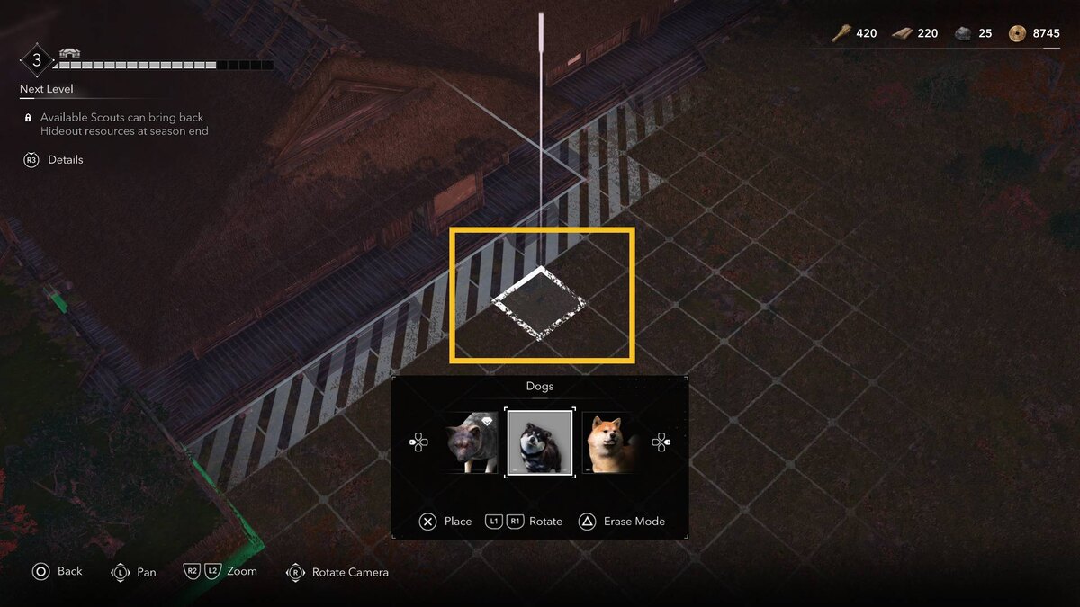 Assassin's Creed Shadows Hideout: Hideout build menu.