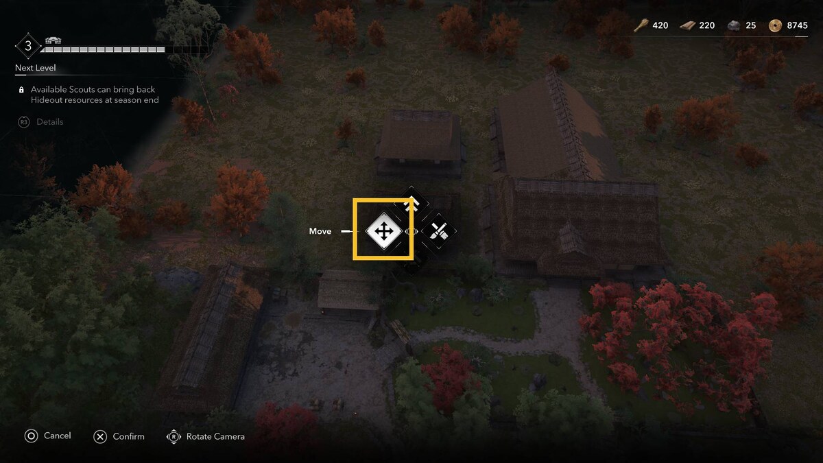 Assassin's Creed Shadows Hideout: Hideout build menu.